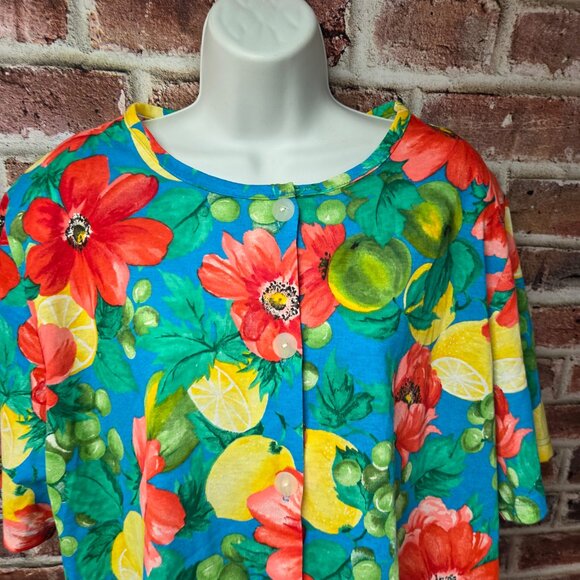Vintage 80s Women's CAPE COD Floral Fruit Button Down Blouse Top 22W - Picture 3 of 8